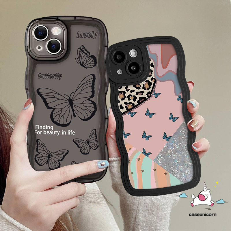 Soft Case TPU Motif Kupu-Kupu Hitam Retro Untuk iPhone 11 14 13 12 Pro Max 6 6s 8 7 14 Plus XR X XS Max SE 2020