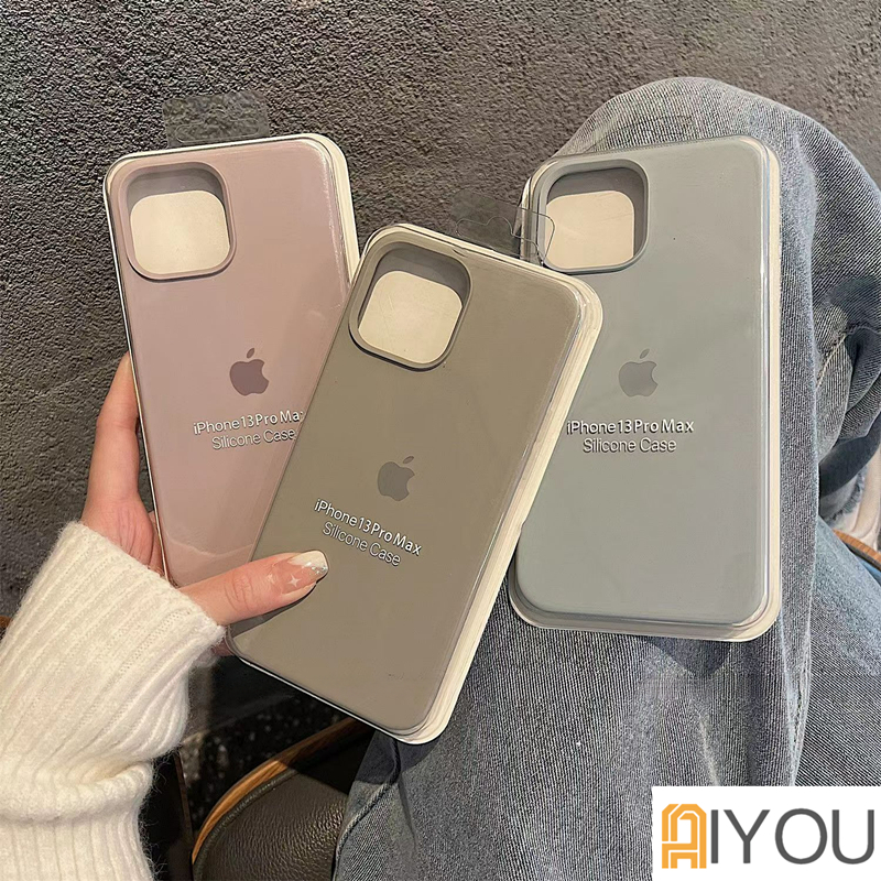 IPHONE Case logo Silikon Cair Untuk Iphone13 14 11 12 Pro Max Original Soft Cover Tritone Untuk Iphone12Mini X XR Xs8 7 6 SE 2020Cases