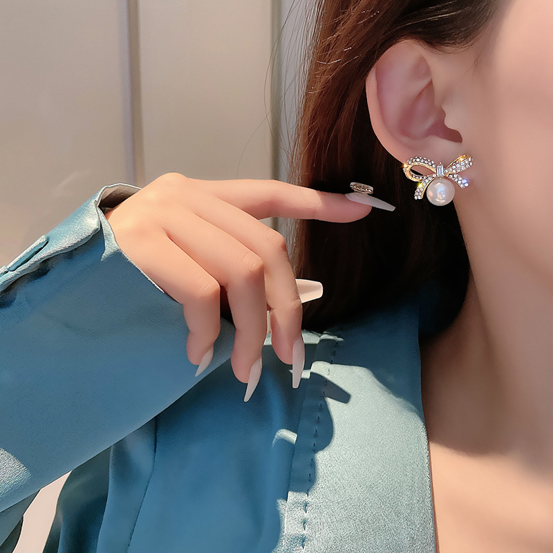 XiaoboACC Anting Stud S925 Silver Needle Hias Mutiara Gaya Vintage Korea Untuk Wanita