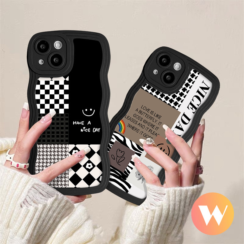 Smiley Diamond Case Untuk Redmi 9C 10C 9A 12C A1 9 10A 9T 10 A1+Note 11s 9s 8 11 10s 9 10 Pro Mi 11T Pro POCO M3 X3 NFC Pro Wavy Edge Flower Lattice Splicing Pattern Tpu Lembut Sarung