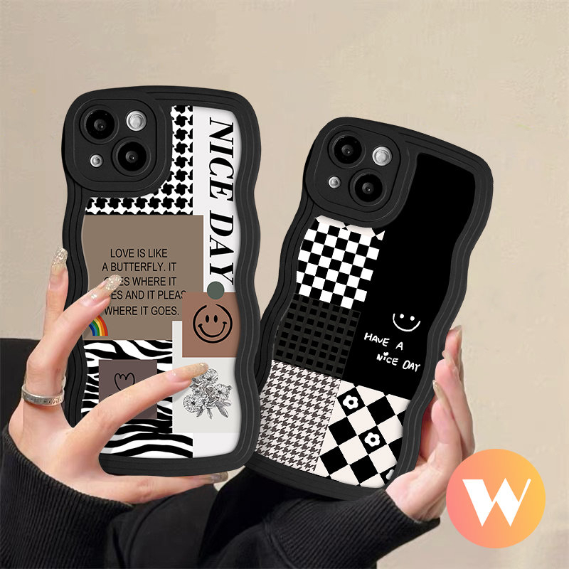 Smiley Diamond Case Untuk Redmi 9C 10C 9A 12C A1 9 10A 9T 10 A1+Note 11s 9s 8 11 10s 9 10 Pro Mi 11T Pro POCO M3 X3 NFC Pro Wavy Edge Flower Lattice Splicing Pattern Tpu Lembut Sarung