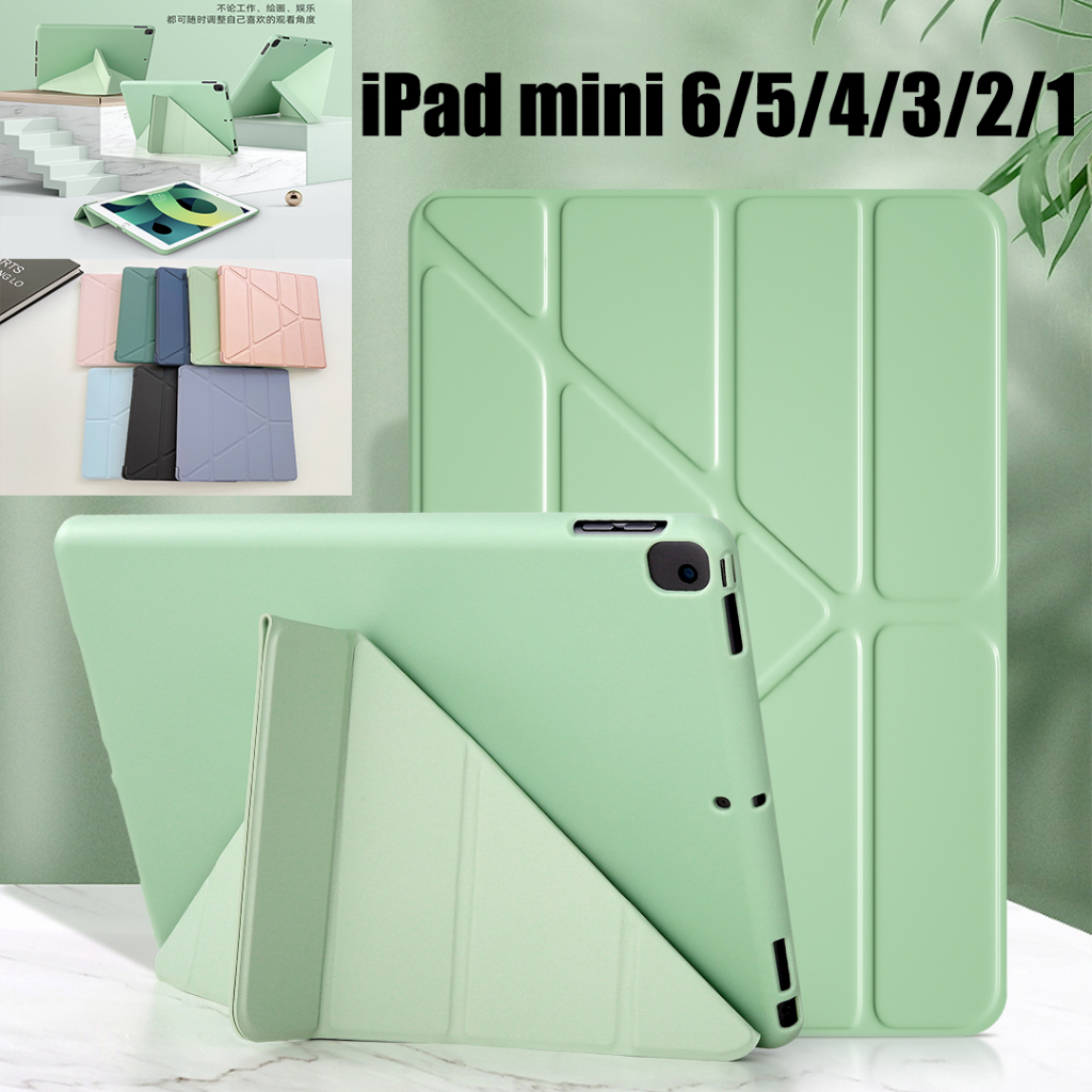 Untuk iPad Mini6 (2021) 8.3 &quot;A2568 iPad Mini5 4 3 2 1 7.9&quot; Fashion Multi Lipat Y Stand Full Cover High End Tablet Pelindung Flip Case Warna Solid Soft TPU Casing