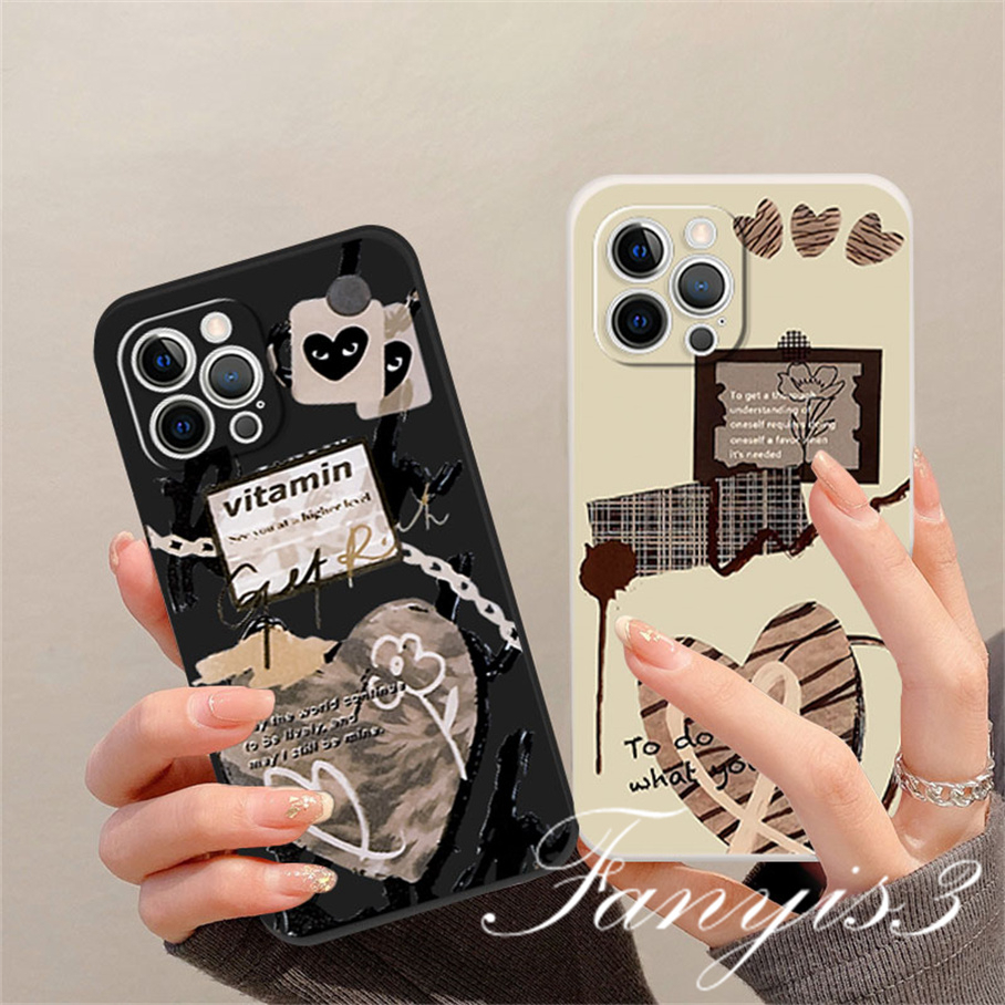 Compatible For iPhone 14 13 12 11 Pro Max X XR Xs Max 7 8 Plus SE 2020 Kompatibel Untuk Graffiti Cinta Pasangan Ponsel Case Silicon Lembut Cover Pelindung