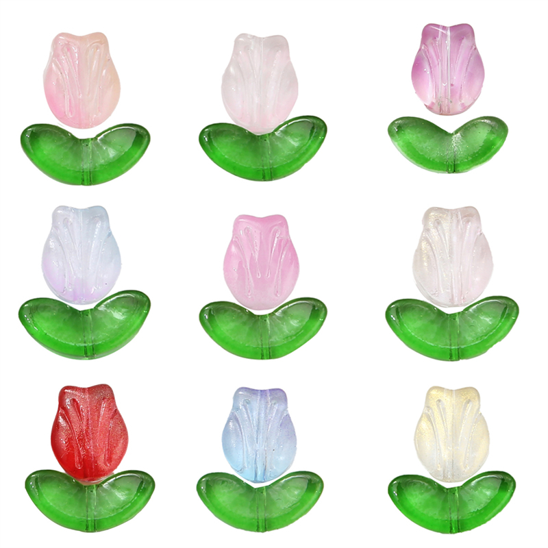 10mm Manik-Manik Bunga Tulip Kaca Multicolor Manik-Manik Longgar Untuk Anting Gelang Kalung DIY Membuat Perhiasan