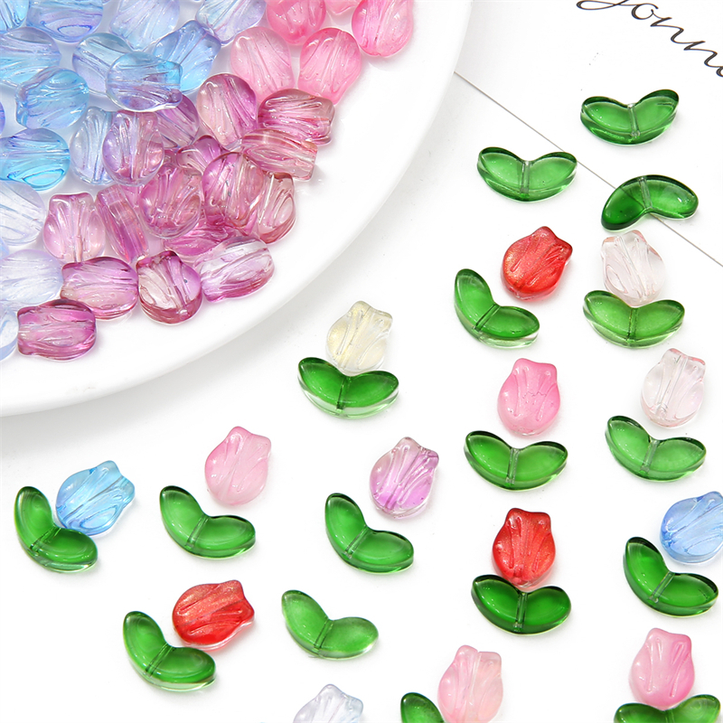 10mm Manik-Manik Bunga Tulip Kaca Multicolor Manik-Manik Longgar Untuk Anting Gelang Kalung DIY Membuat Perhiasan