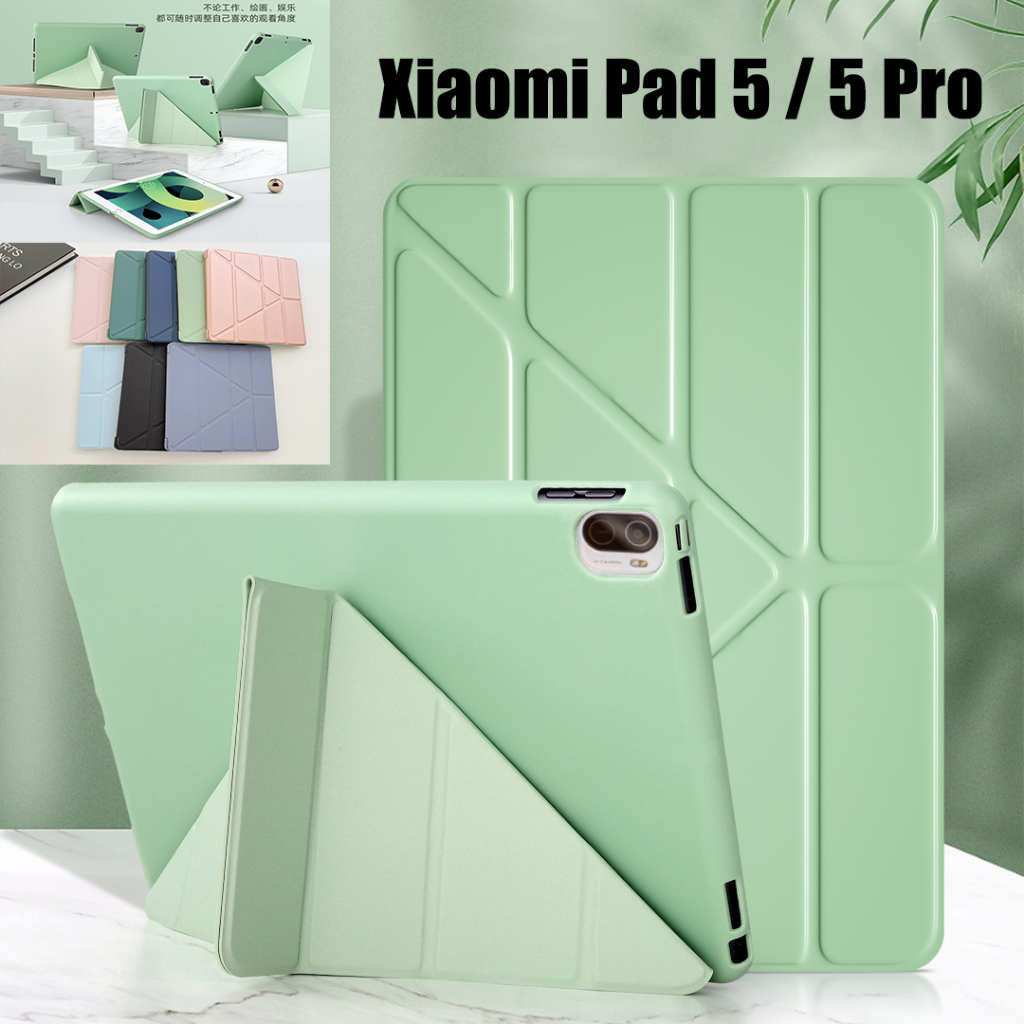 Untuk Xiaomi Pad 5 Pro 5G (2021) 11.0 inch Mi Pad5 21051182G Fashion Multi Lipat Y Stand Full Cover High End Tablet Pelindung Flip Case Warna Solid Soft TPU Casing