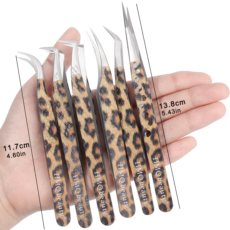 New Leopard Lash Pinset Stainless Steel Superhard Pinset Dengan Tip Serat Presisi Tinggi Anti-Statis Klip Ekstensi Bulu Mata