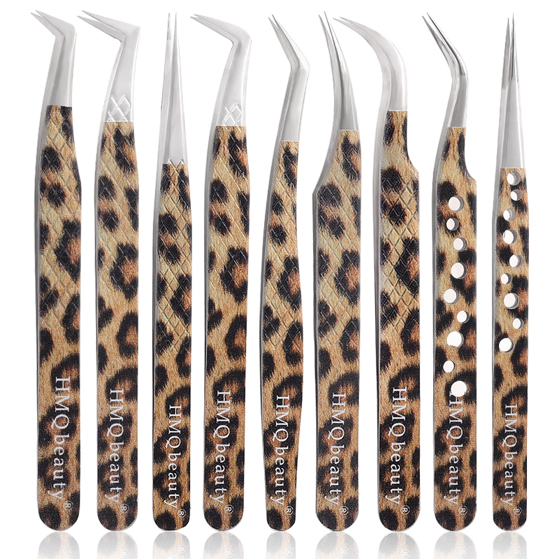 New Leopard Lash Pinset Stainless Steel Superhard Pinset Dengan Tip Serat Presisi Tinggi Anti-Statis Klip Ekstensi Bulu Mata