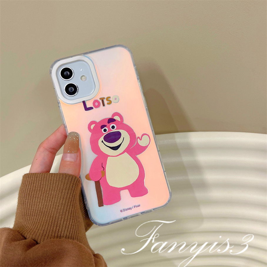 Compatible For IPhone 14 13 12 11 Pro Max X XR Xs Max 8 7 Plus SE 2020 Kompatibel Untuk Lucky Strawberry Bear IMD Laser Gradient Phone Case TPU Lembut Shockproof Cover Pelindung