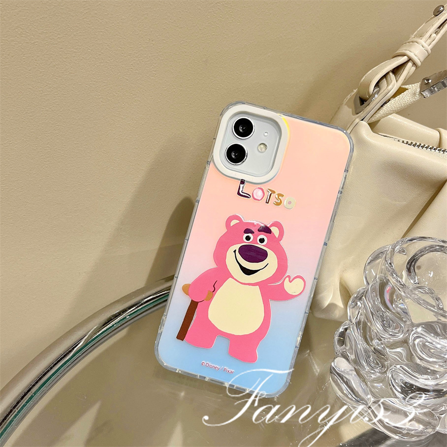 Compatible For IPhone 14 13 12 11 Pro Max X XR Xs Max 8 7 Plus SE 2020 Kompatibel Untuk Lucky Strawberry Bear IMD Laser Gradient Phone Case TPU Lembut Shockproof Cover Pelindung