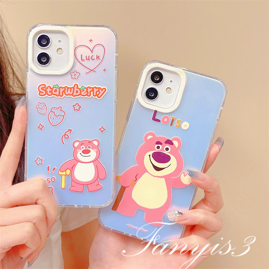 Compatible For IPhone 14 13 12 11 Pro Max X XR Xs Max 8 7 Plus SE 2020 Kompatibel Untuk Lucky Strawberry Bear IMD Laser Gradient Phone Case TPU Lembut Shockproof Cover Pelindung