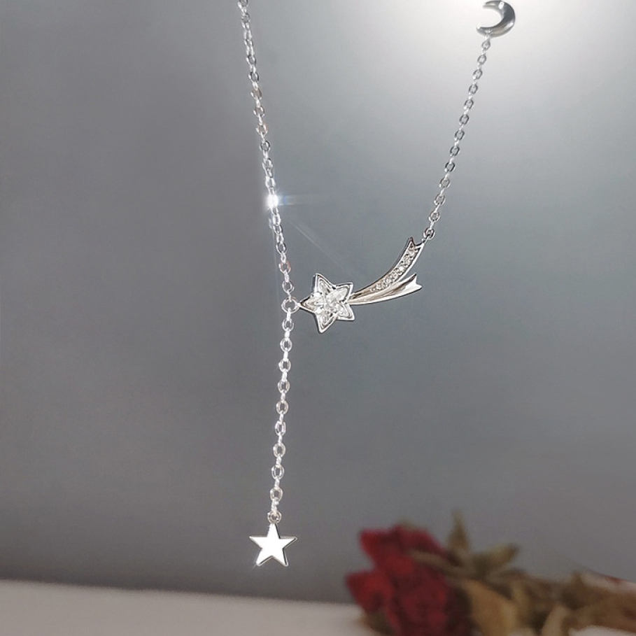 Sederhana Perak Berlapis Bintang Bulan Liontin Kalung Wanita Tembaga Perhiasan Aksesoris Hadiah Pesta