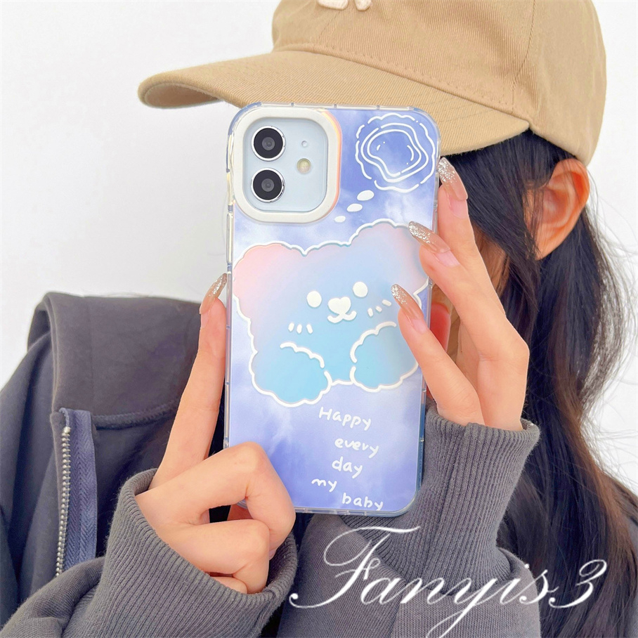 Compatible For IPhone 14 13 12 11 Pro Max X XR Xs Max 8 7 Plus SE 2020 Kompatibel Untuk Beruang Awan Lucu IMD Gradiasi Laser Casing Ponsel TPU Lembut Shockproof Cover Pelindung