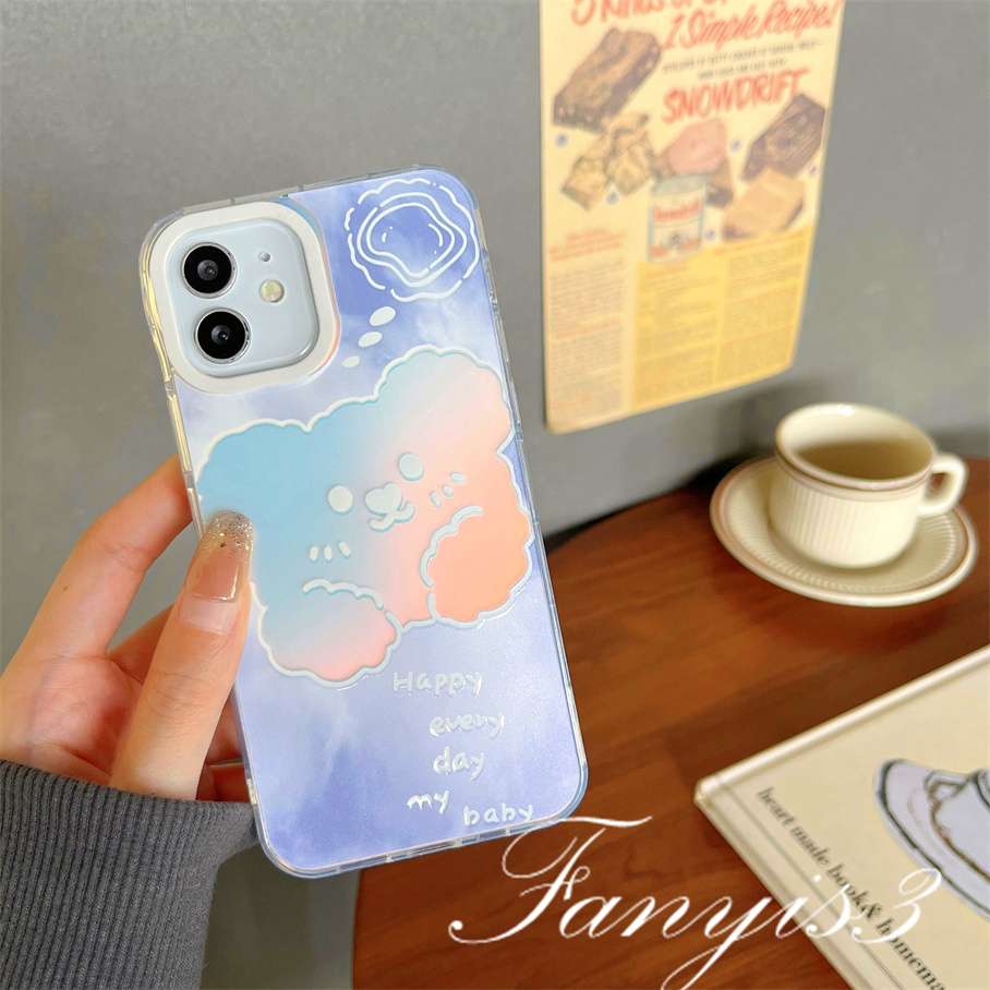 Compatible For IPhone 14 13 12 11 Pro Max X XR Xs Max 8 7 Plus SE 2020 Kompatibel Untuk Beruang Awan Lucu IMD Gradiasi Laser Casing Ponsel TPU Lembut Shockproof Cover Pelindung