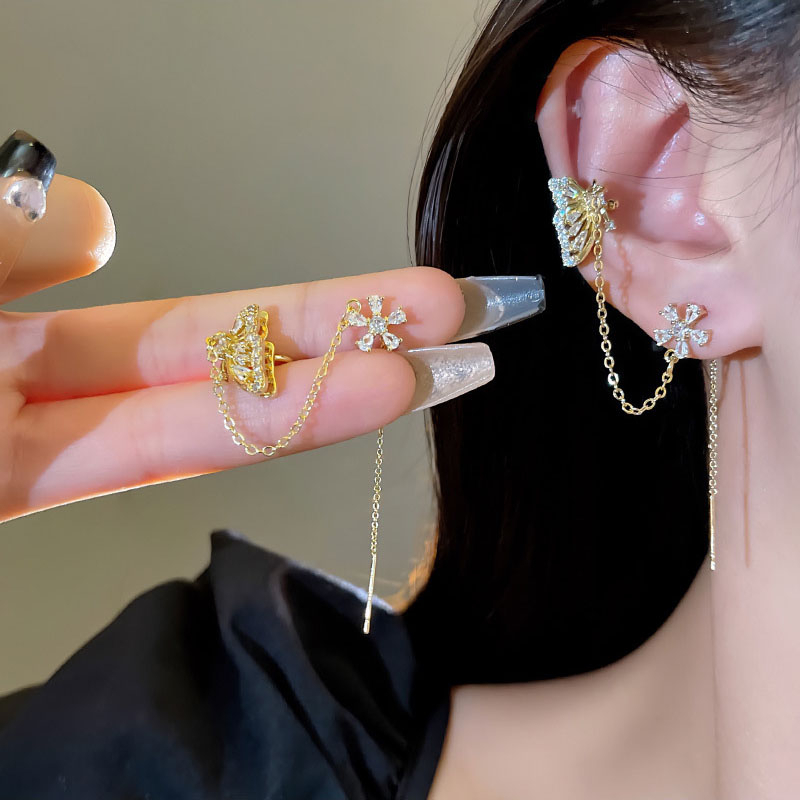 Kualitas Tinggi Zirkon Kupu-Kupu Telinga Manset Anting-Anting Untuk Wanita925 Perak Jarum Mewah Indah Bunga Telinga Studs