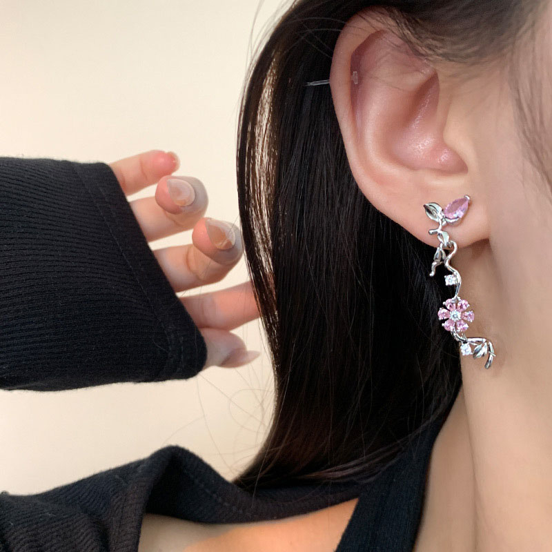 Gaya Baru925 Perak Jarum Rumbai Panjang Zirkon Anting Wanita Stud Ear Jewelry