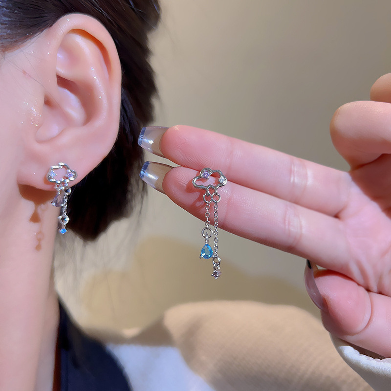 Fashion Wanita925 Perak Jarum Mewah Rumbai Awan Anting Lucu Stud Earrings