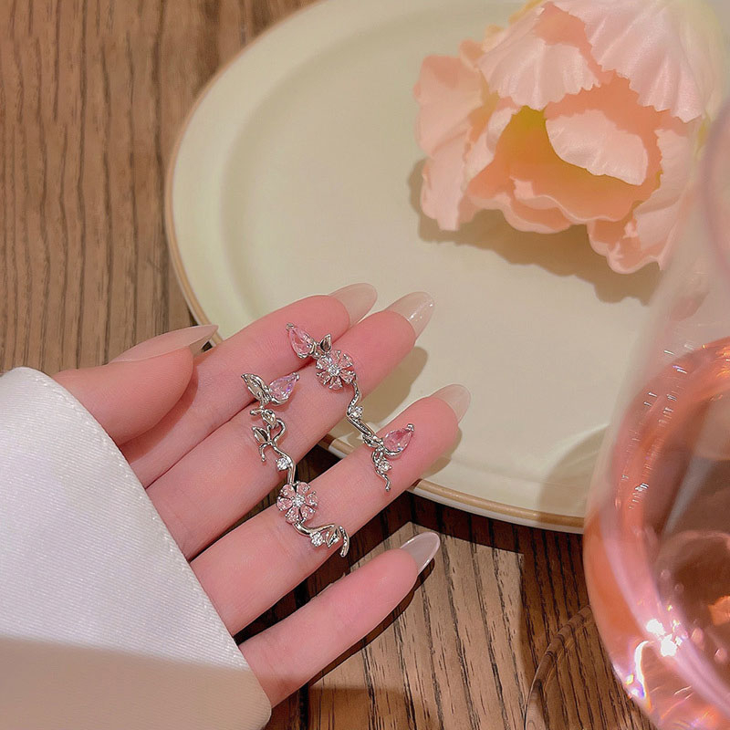 Gaya Baru925 Perak Jarum Rumbai Panjang Zirkon Anting Wanita Stud Ear Jewelry