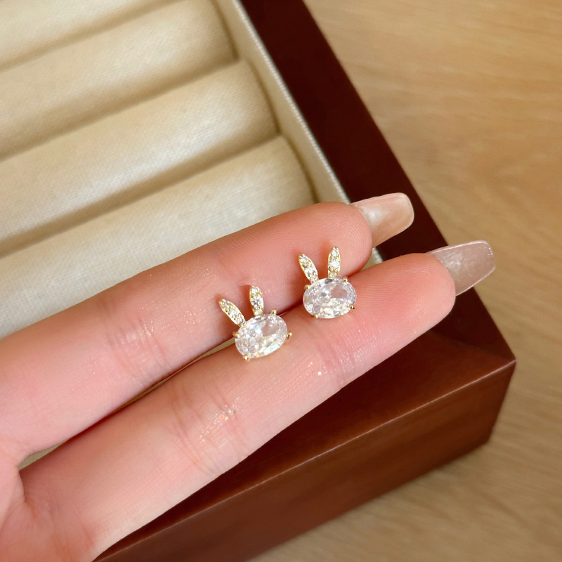 925jarum Perak Kelinci Kecil Yang Lucu Zirkon Anting Mewah Wanita Ear Studs