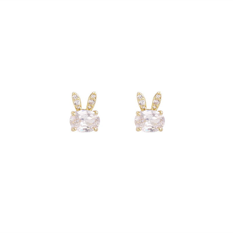 925jarum Perak Kelinci Kecil Yang Lucu Zirkon Anting Mewah Wanita Ear Studs