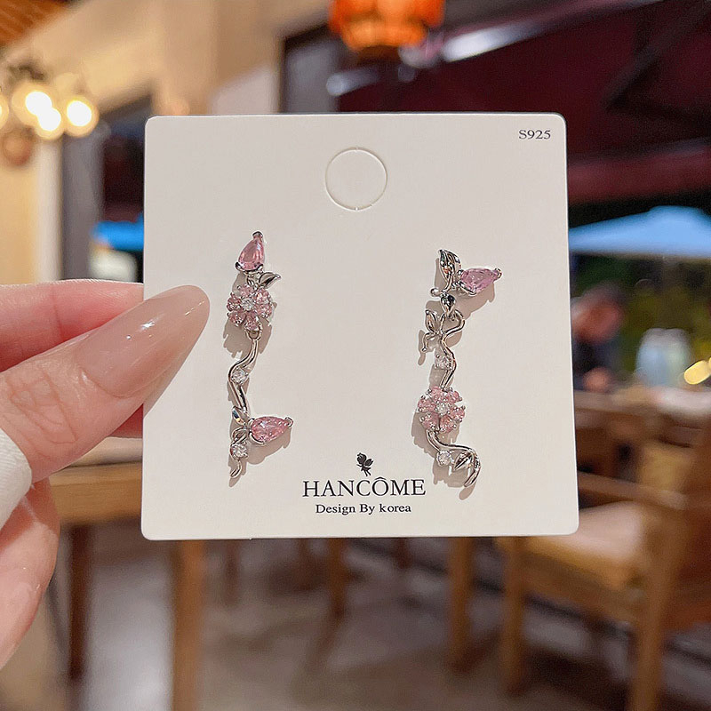 Gaya Baru925 Perak Jarum Rumbai Panjang Zirkon Anting Wanita Stud Ear Jewelry