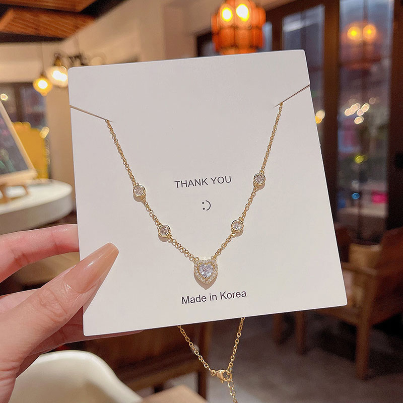 Fashion Baru Indah Zirkon Jantung Liontin Titanium Kalung Mewah Wanita Choker Necklaces