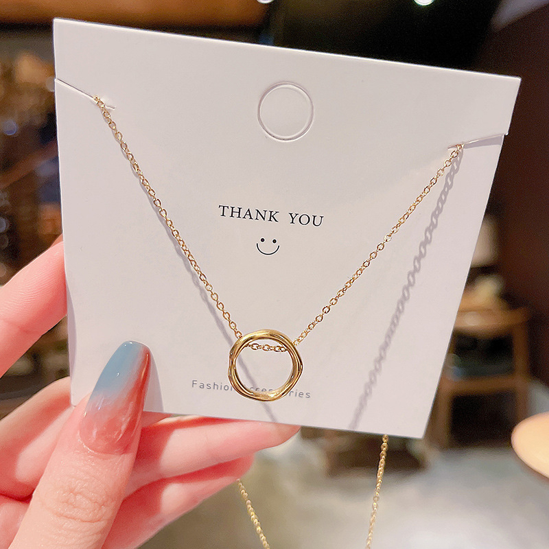 High Sense Irregular Circle Pendant Titanium Necklace Kalung Choker Logam Sederhana