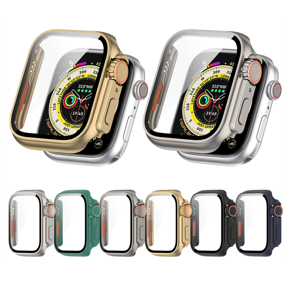 Case Cover Dan Tempered Glass Pelindung Layar Untuk APPLE Watch8 7 6 5 4 SE (Buat Terlihat Seperti ultra 49mm) Frame High Quality PC Slim Pelindung Aksesoris