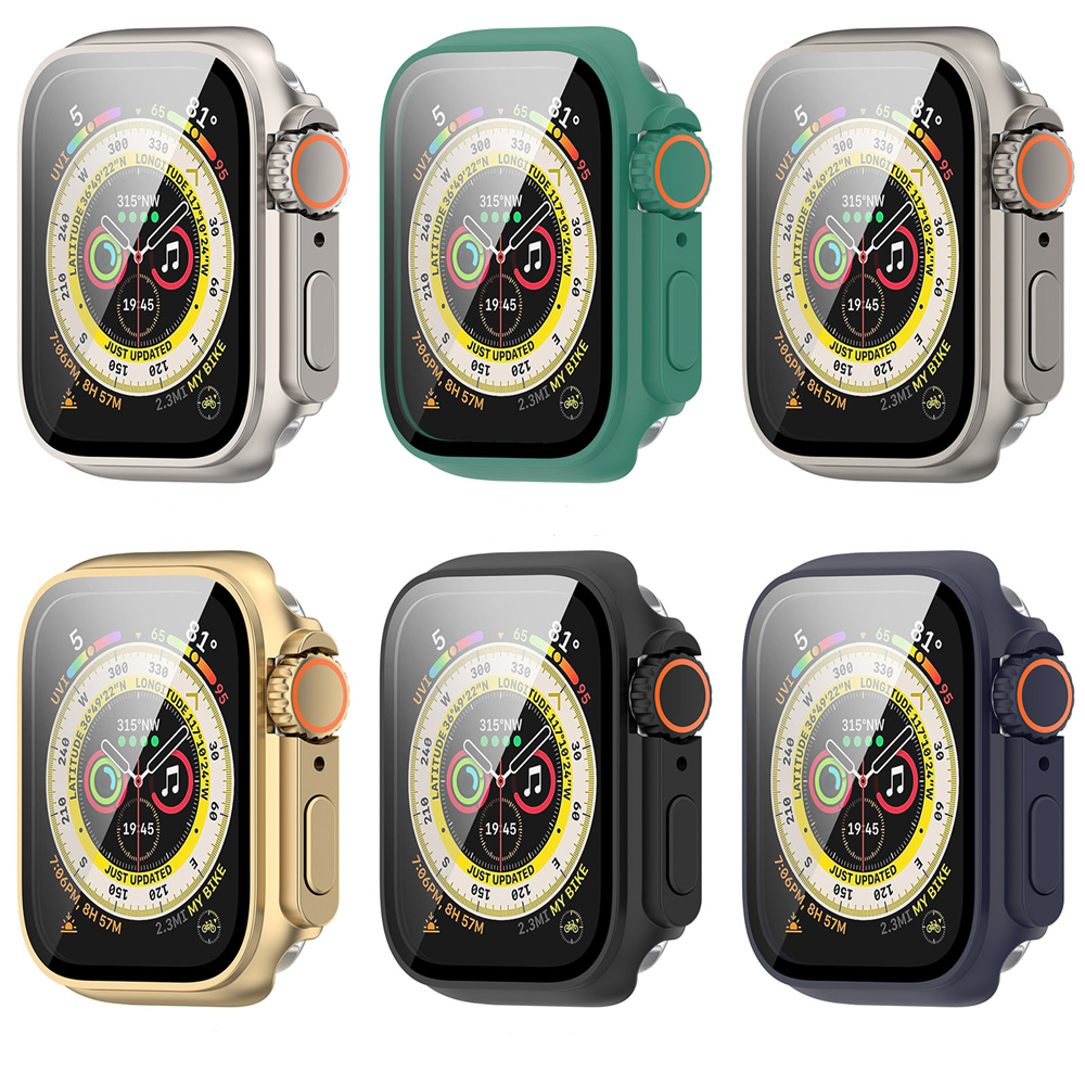 Case Cover Dan Tempered Glass Pelindung Layar Untuk APPLE Watch8 7 6 5 4 SE (Buat Terlihat Seperti ultra 49mm) Frame High Quality PC Slim Pelindung Aksesoris