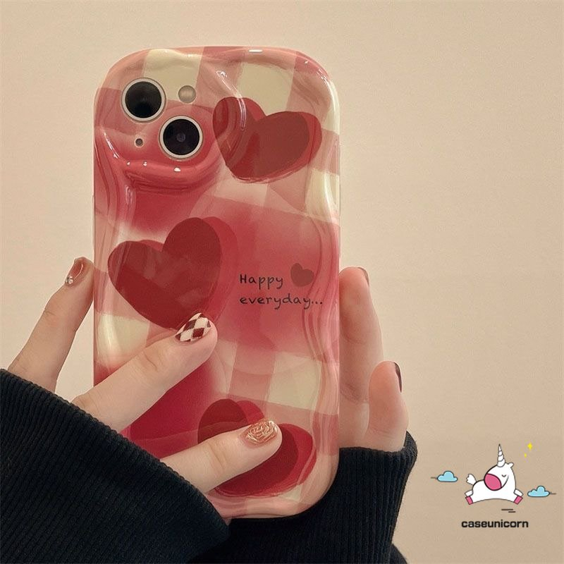 Casing Kompatibel Untuk iPhone 7plus 6s 6 7 8 Plus 11 13 12 14 Pro Max XR X XS Max SE 2020 Ins Lukisan Minyak Cinta Hati Tpu Lembut Shockproof Airbag Glossy 3D Bergelombang Tepi Melengkung Case