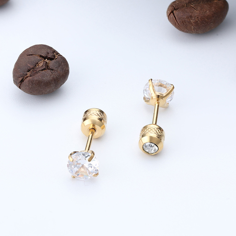 [ACKER] 4mm 1pasang Anting Tusuk Titanium Stainless Diamond AAA+Zircon Untuk Pria/Wanita