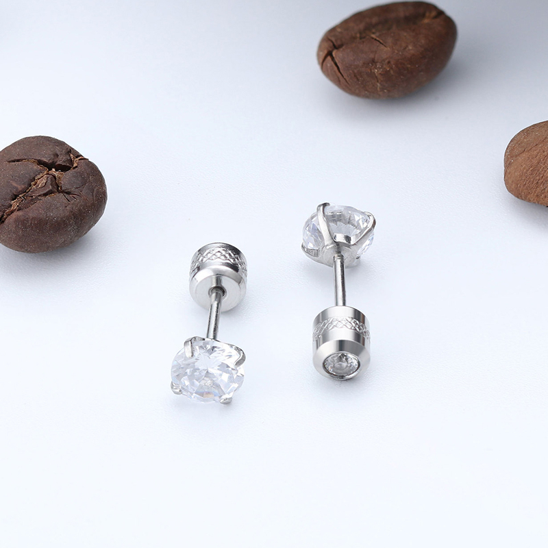 [ACKER] 4mm 1pasang Anting Tusuk Titanium Stainless Diamond AAA+Zircon Untuk Pria/Wanita