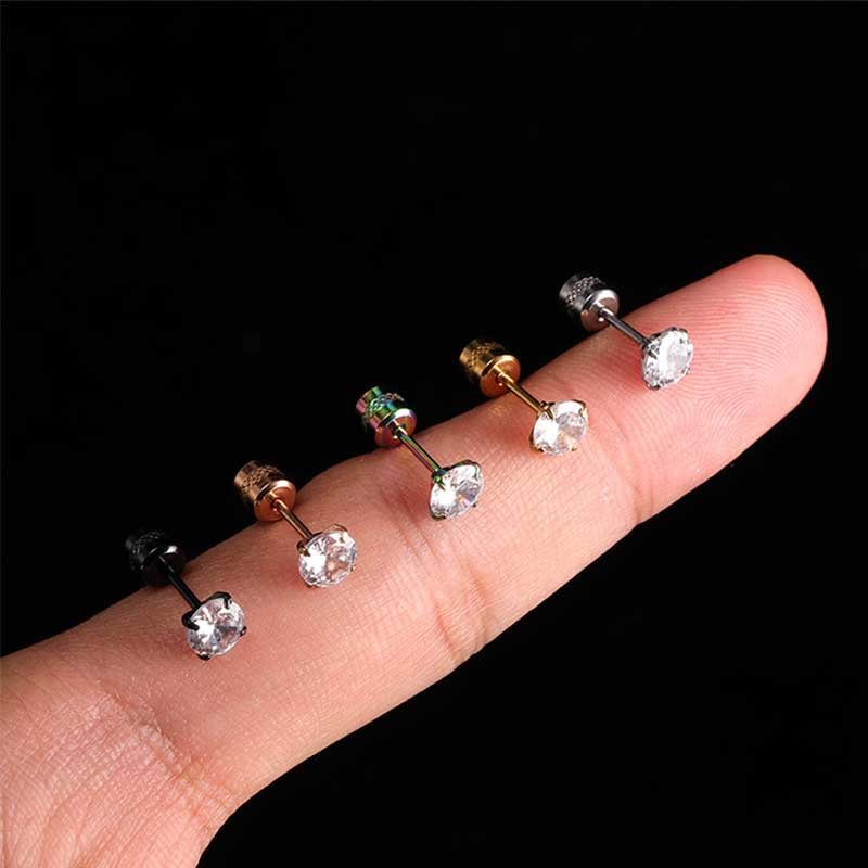 [ACKER] 4mm 1pasang Anting Tusuk Titanium Stainless Diamond AAA+Zircon Untuk Pria/Wanita