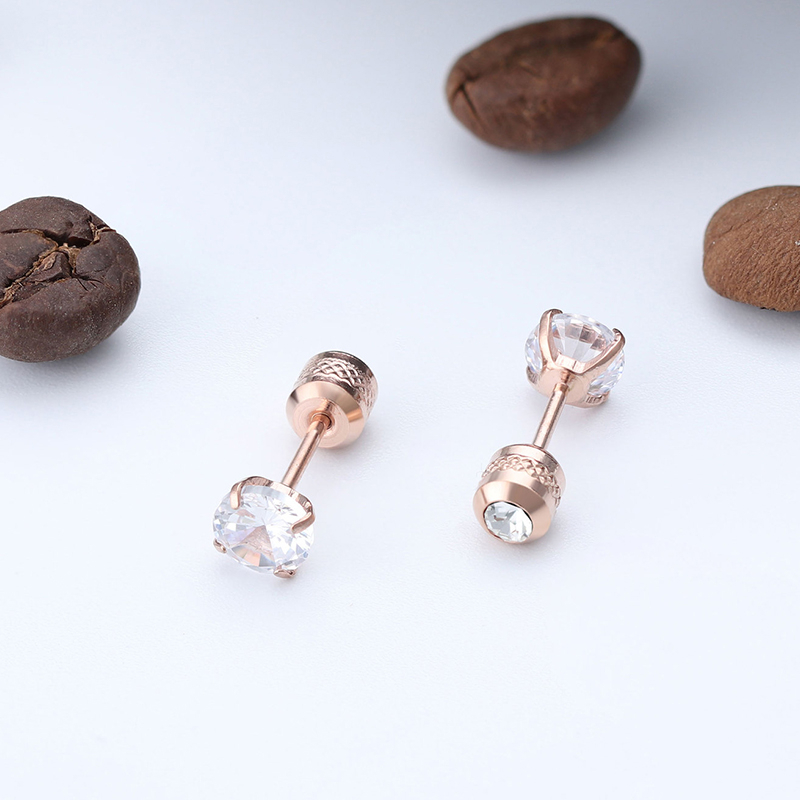 [ACKER] 2-8mm 1pasang Anting Tusuk Rose Gold Titanium Stainless Diamond AAA+Zircon Untuk Pria/Wanita