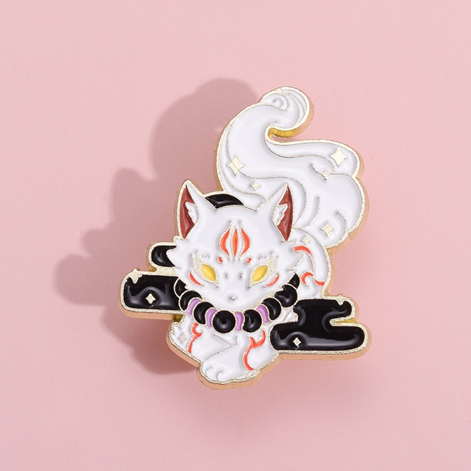 Lucu Mitos Hewan Inugami Enamel Pin Kawaii Anjing Logam Bros Lencana Kerah Pin Kartun Lencana Perhiasan Hadiah