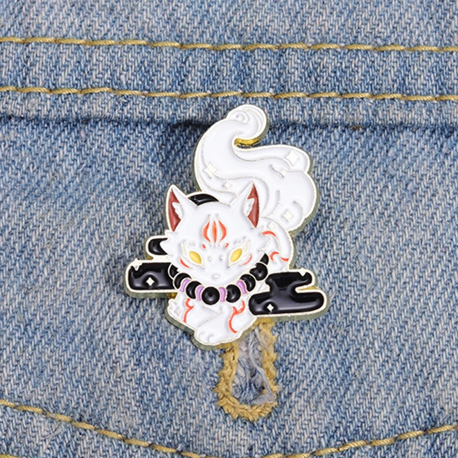 Lucu Mitos Hewan Inugami Enamel Pin Kawaii Anjing Logam Bros Lencana Kerah Pin Kartun Lencana Perhiasan Hadiah