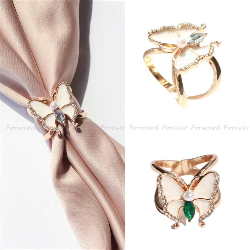 Kupu-kupu Bertabur Kristal Syal Gesper Mutiara Bros alloy ring cincin