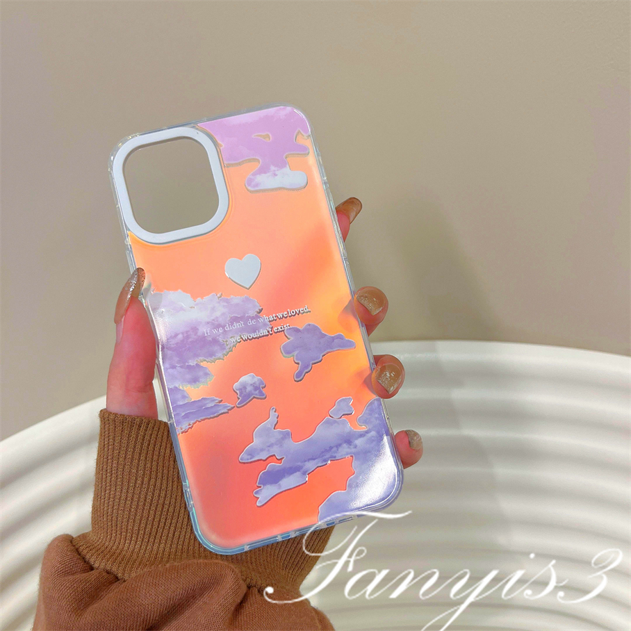 Compatible For IPhone 14 13 12 11 Pro Max X XR Xs Max 8 7 Plus SE 2020 Kompatibel Untuk Awan Warna-Warni Dan Bulan IMD Laser Gradiasi Ponsel Case TPU Lembut Shockproof Cover Pelindung