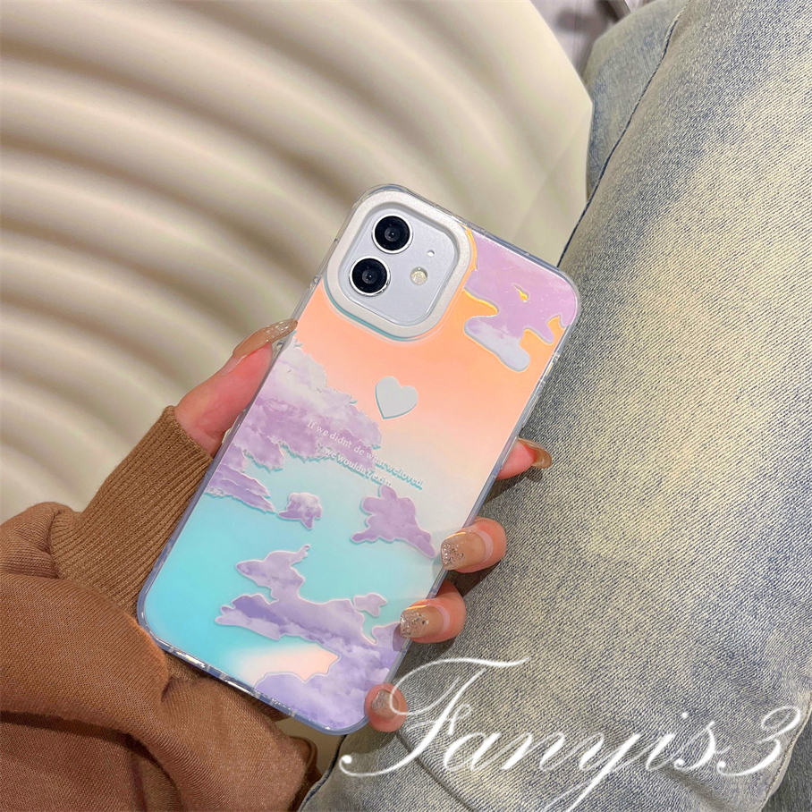 Compatible For IPhone 14 13 12 11 Pro Max X XR Xs Max 8 7 Plus SE 2020 Kompatibel Untuk Awan Warna-Warni Dan Bulan IMD Laser Gradiasi Ponsel Case TPU Lembut Shockproof Cover Pelindung