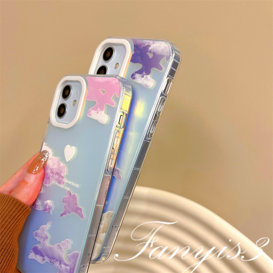 Compatible For IPhone 14 13 12 11 Pro Max X XR Xs Max 8 7 Plus SE 2020 Kompatibel Untuk Awan Warna-Warni Dan Bulan IMD Laser Gradiasi Ponsel Case TPU Lembut Shockproof Cover Pelindung