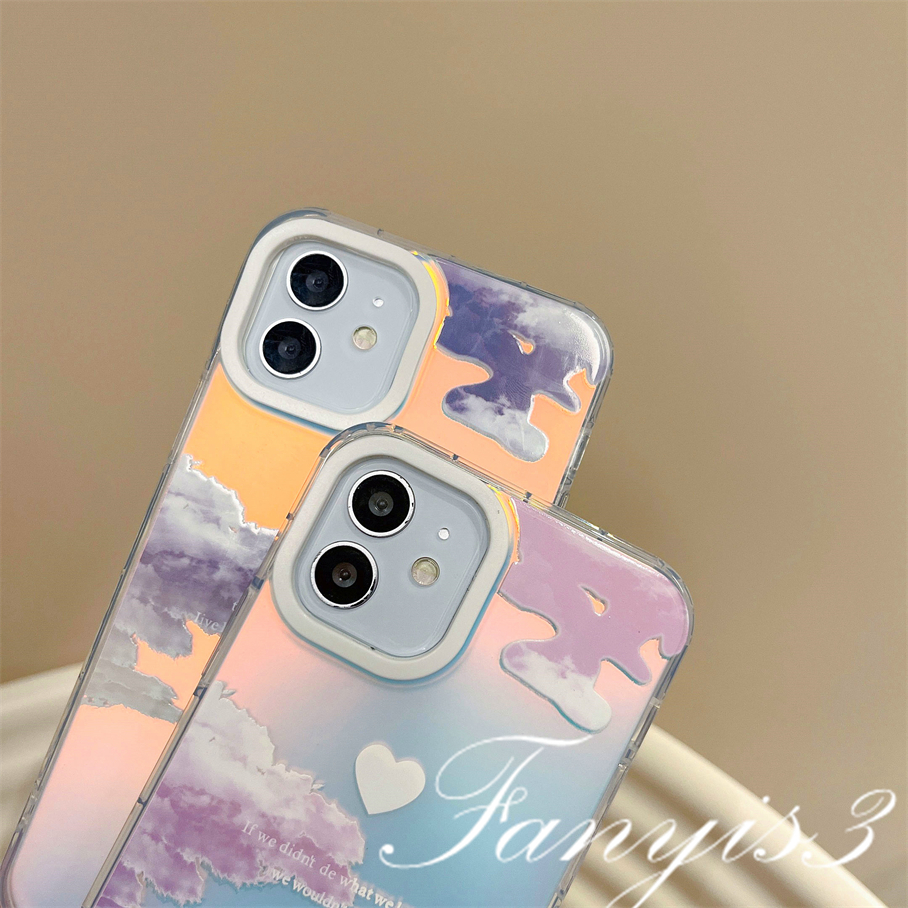 Compatible For IPhone 14 13 12 11 Pro Max X XR Xs Max 8 7 Plus SE 2020 Kompatibel Untuk Awan Warna-Warni Dan Bulan IMD Laser Gradiasi Ponsel Case TPU Lembut Shockproof Cover Pelindung