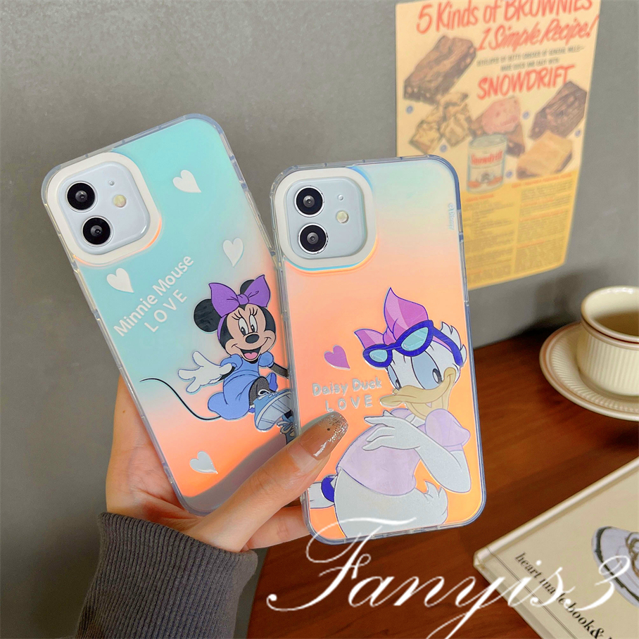 Compatible For IPhone 14 13 12 11 Pro Max X XR Xs Max 8 7 Plus SE 2020 Kompatibel Untuk Kartun Tikus Bebek IMD Laser Gradiasi Ponsel Case TPU Lembut Shockproof Cover Pelindung