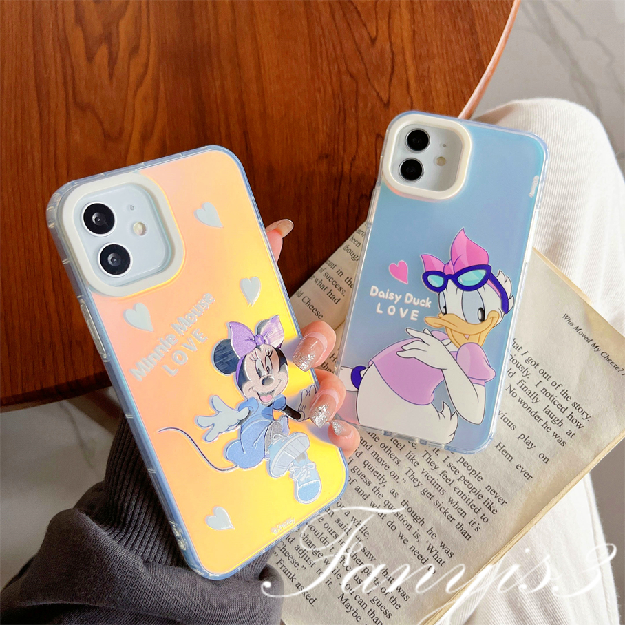 Compatible For IPhone 14 13 12 11 Pro Max X XR Xs Max 8 7 Plus SE 2020 Kompatibel Untuk Kartun Tikus Bebek IMD Laser Gradiasi Ponsel Case TPU Lembut Shockproof Cover Pelindung