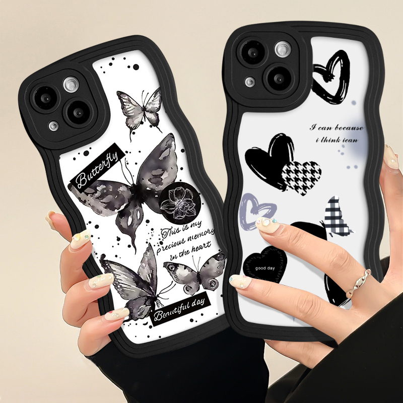 Casing Kupu-Kupu Romantis Untuk Samsung A13 A23 A12 A14 A50 A32 A03s A30s A21s A31 A04 A04s A20 A04E A22 A02s A50s A52 A53 A52s A51 A33 A11 Retro Butterfly Wavy Edge Soft Tpu Case