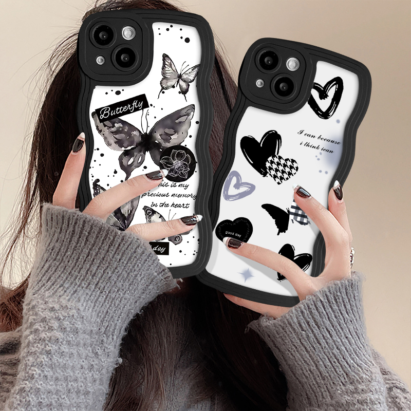 Butterfly Case Oppo A15 A17 A7 A96 A52 A95 A74 A77 A76 A54 A57 A16 A55 A5s A16K A17K A1k A77s A12 A78 A58 A3s A53 Reno 8T 7 8 7Z 6 8Z A9 A5 A16s Retro Kupu Wavy Edge Sarung TPU