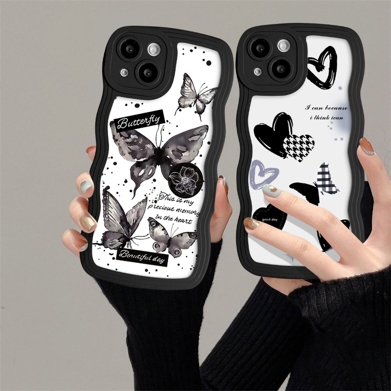 Butterfly Case Oppo A15 A17 A7 A96 A52 A95 A74 A77 A76 A54 A57 A16 A55 A5s A16K A17K A1k A77s A12 A78 A58 A3s A53 Reno 8T 7 8 7Z 6 8Z A9 A5 A16s Retro Kupu Wavy Edge Sarung TPU