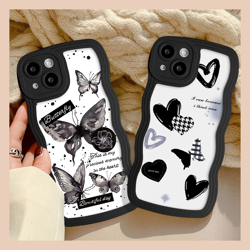 Butterfly Case Oppo A15 A17 A7 A96 A52 A95 A74 A77 A76 A54 A57 A16 A55 A5s A16K A17K A1k A77s A12 A78 A58 A3s A53 Reno 8T 7 8 7Z 6 8Z A9 A5 A16s Retro Kupu Wavy Edge Sarung TPU