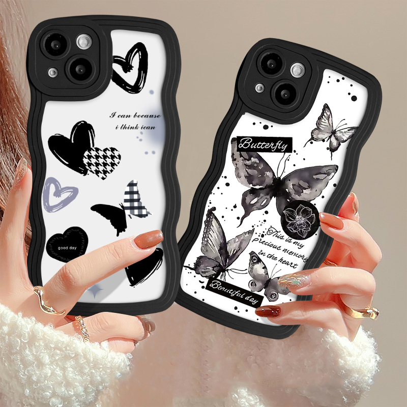 Butterfly Case Oppo A15 A17 A7 A96 A52 A95 A74 A77 A76 A54 A57 A16 A55 A5s A16K A17K A1k A77s A12 A78 A58 A3s A53 Reno 8T 7 8 7Z 6 8Z A9 A5 A16s Retro Kupu Wavy Edge Sarung TPU