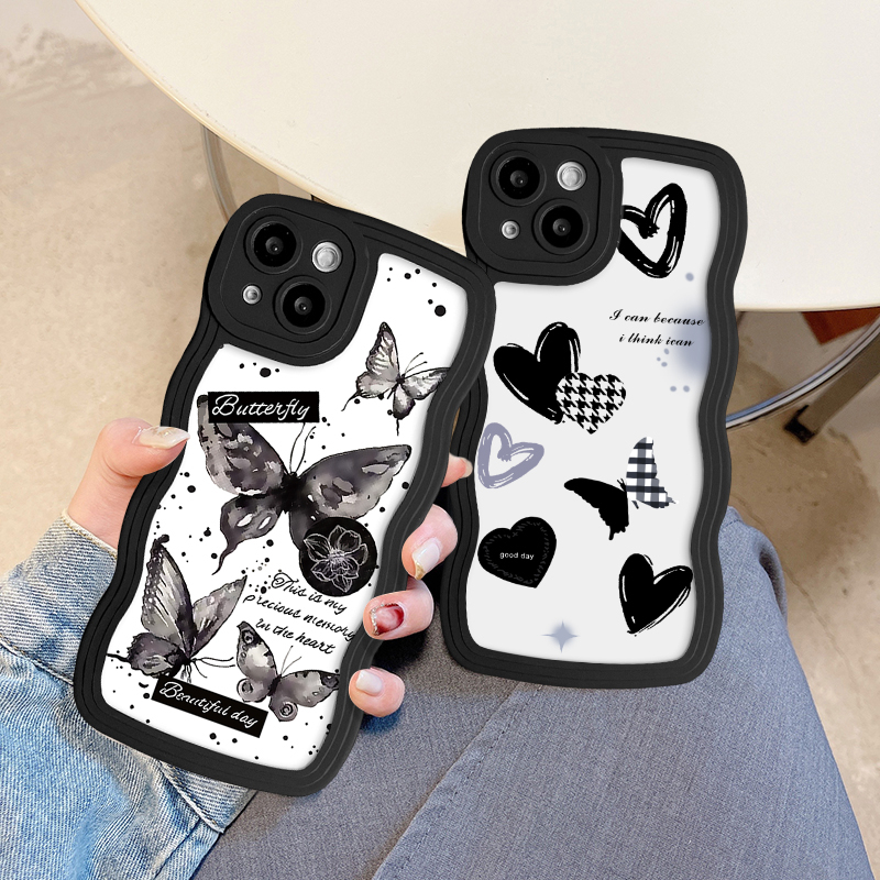 Butterfly Case Oppo A15 A17 A7 A96 A52 A95 A74 A77 A76 A54 A57 A16 A55 A5s A16K A17K A1k A77s A12 A78 A58 A3s A53 Reno 8T 7 8 7Z 6 8Z A9 A5 A16s Retro Kupu Wavy Edge Sarung TPU