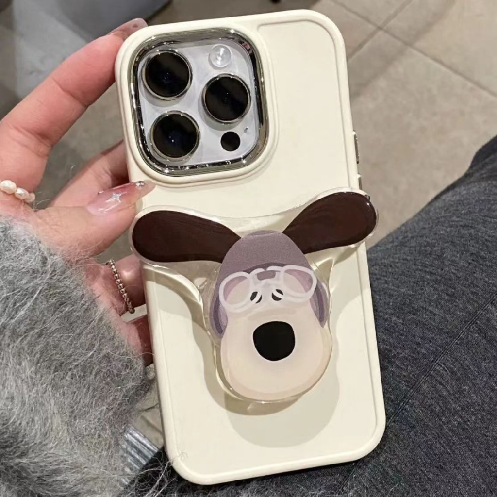 IPHONE Luxury Plating Metal Lens Ptotector Silikon Halus Casing Ponsel Kompatibel Untuk Iphone14 13 12 11 Pro Max Ultra Slim Shockproof Lembut TPU Penutup Belakang Dengan Holder Anjing/Kupu-Kupu/Kucing